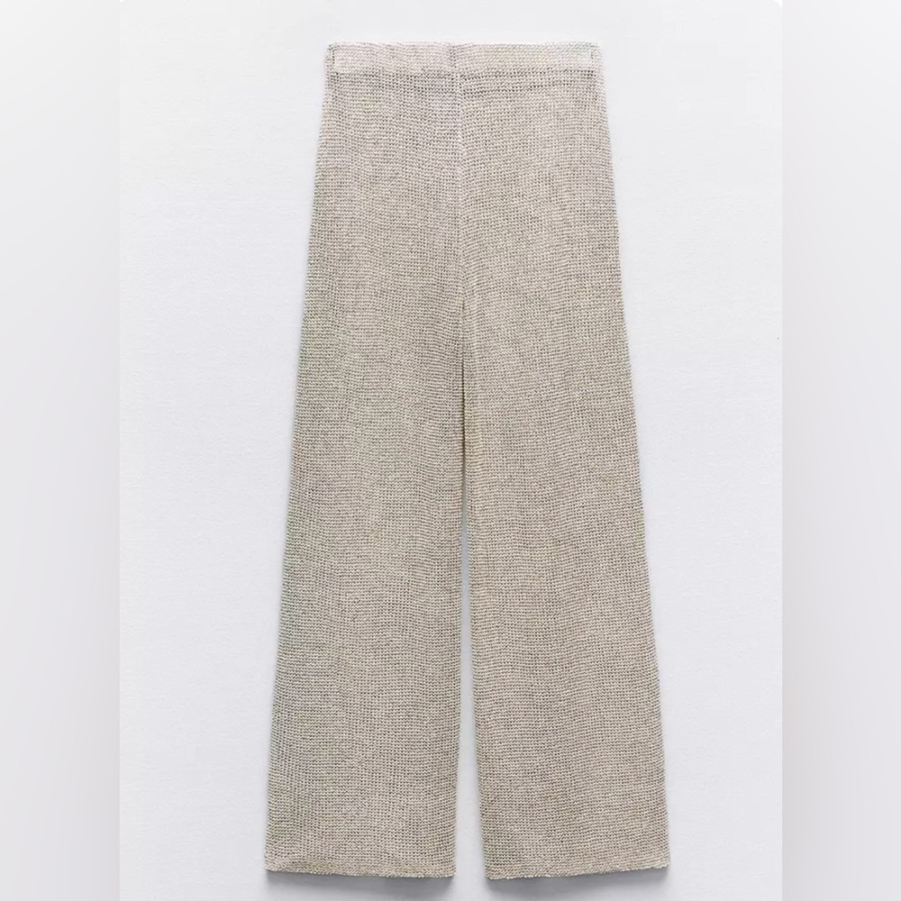 Zara NWT Beige Textured Bouclé Wide Leg Pants Size M - Picture 4 of 8